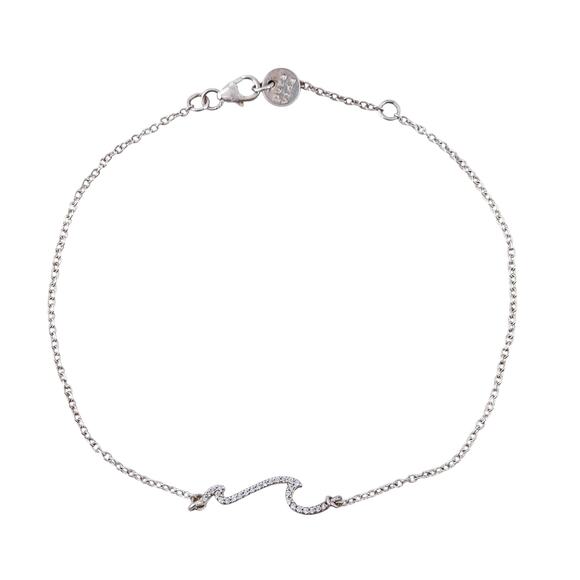 Pura Vida Cubic Zirconia Wave Anklet | Sterling Silver 925 Designer Jewelry - Picture 3 of 11